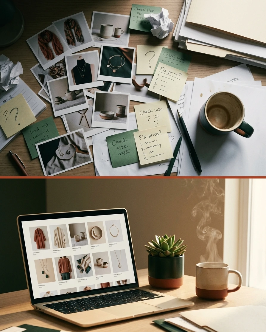 Boost Catalogue — 50 fiches WooCommerce optimisées Avant après gestion catalogue e-commerce WooCommerce — M TA COM