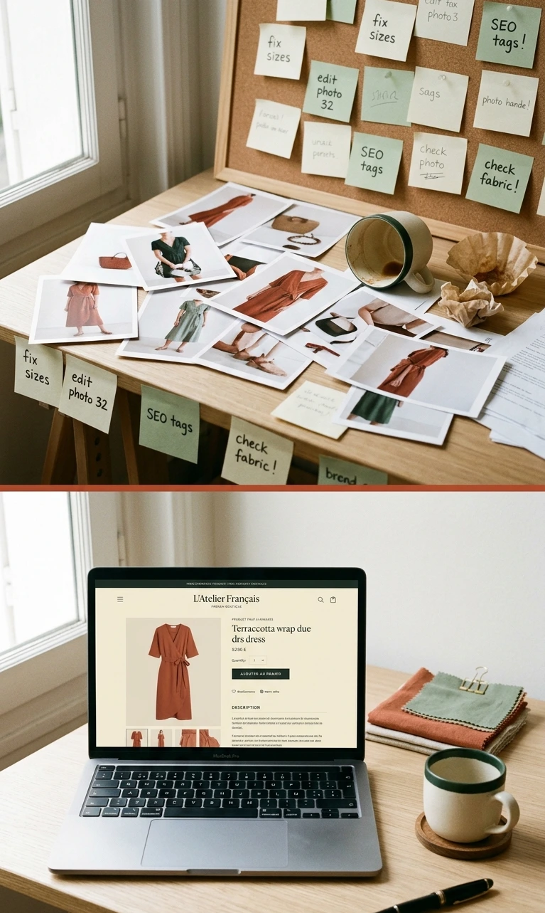 Boost Catalogue — 50 fiches WooCommerce optimisées Avant après gestion catalogue e-commerce WooCommerce — M TA COM