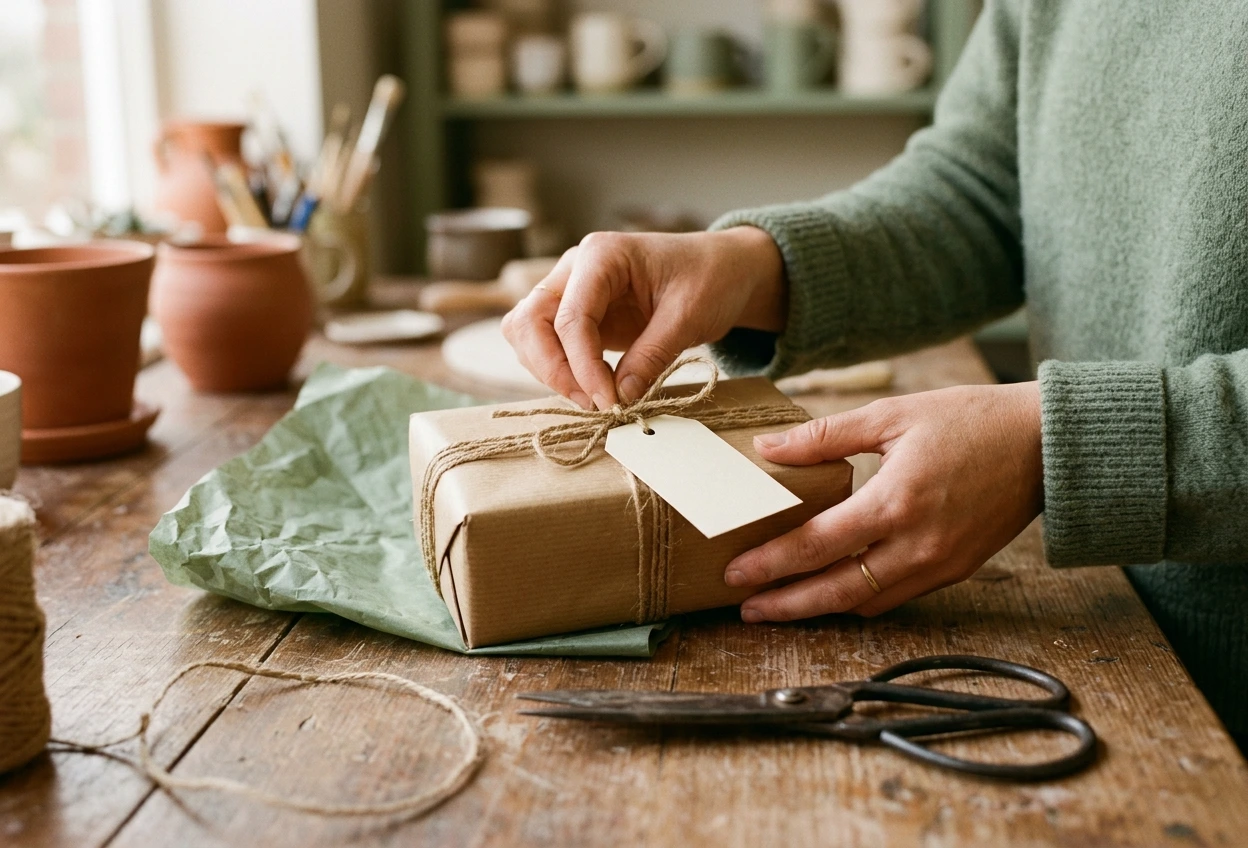 Colis préparé avec soin pour une première commande de boutique en ligne