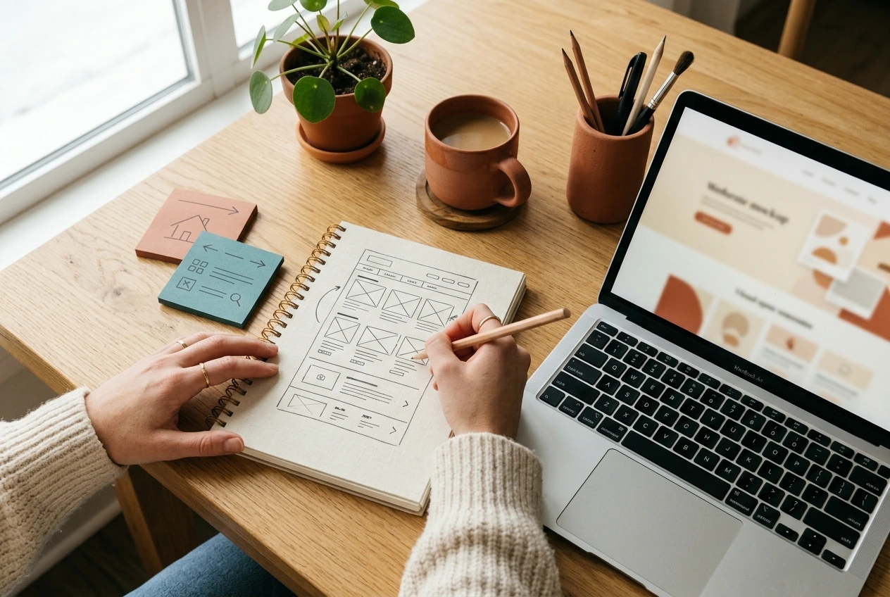 Boutique en ligne affichée sur un ordinateur avec des produits artisanaux