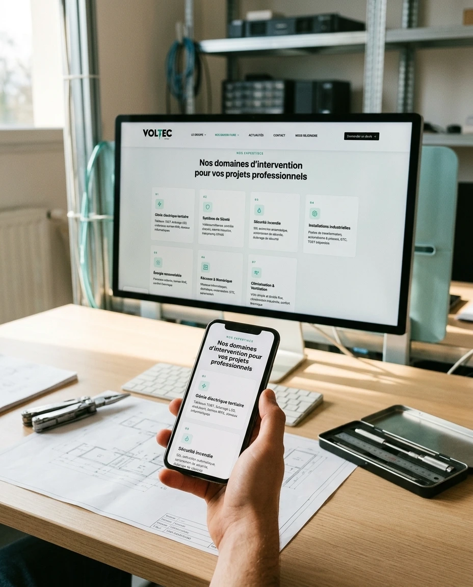 Voltec Énergie — site internet d'électricien sur mobile et ordinateur